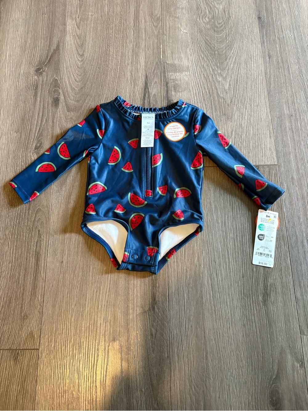 Carters Baby Long Sleeve One-Piece Swimsuit with Watermelon Print Navy & Red 3m